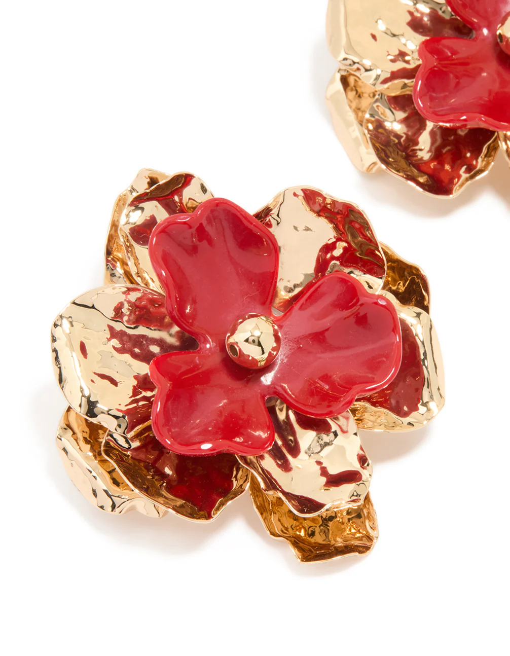 Gold Acrylic Organic Flower Stud Earrings - Image 2