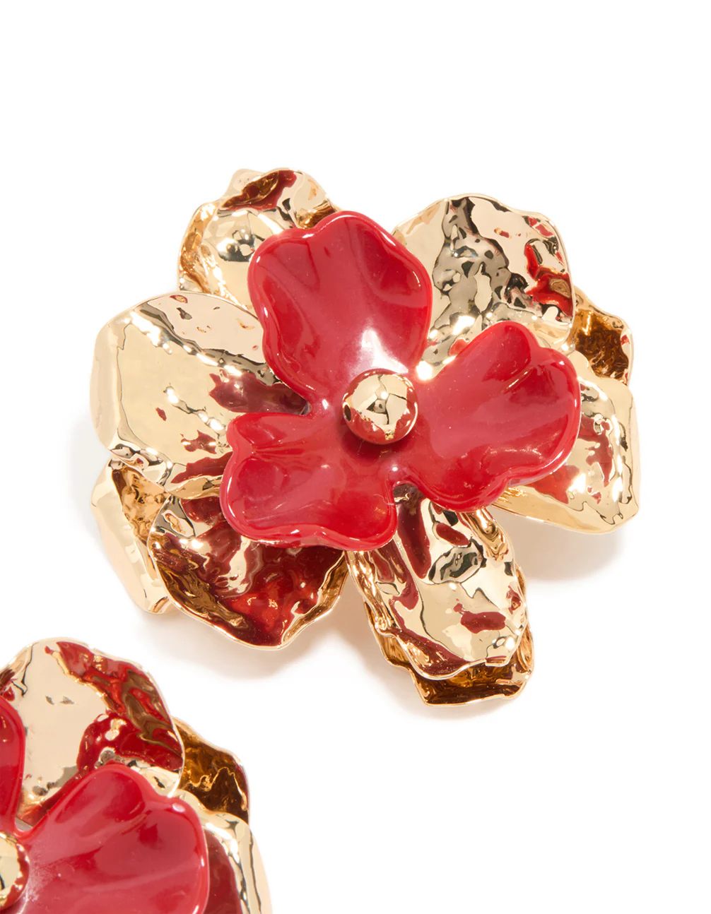 Gold Acrylic Organic Flower Stud Earrings - Image 3