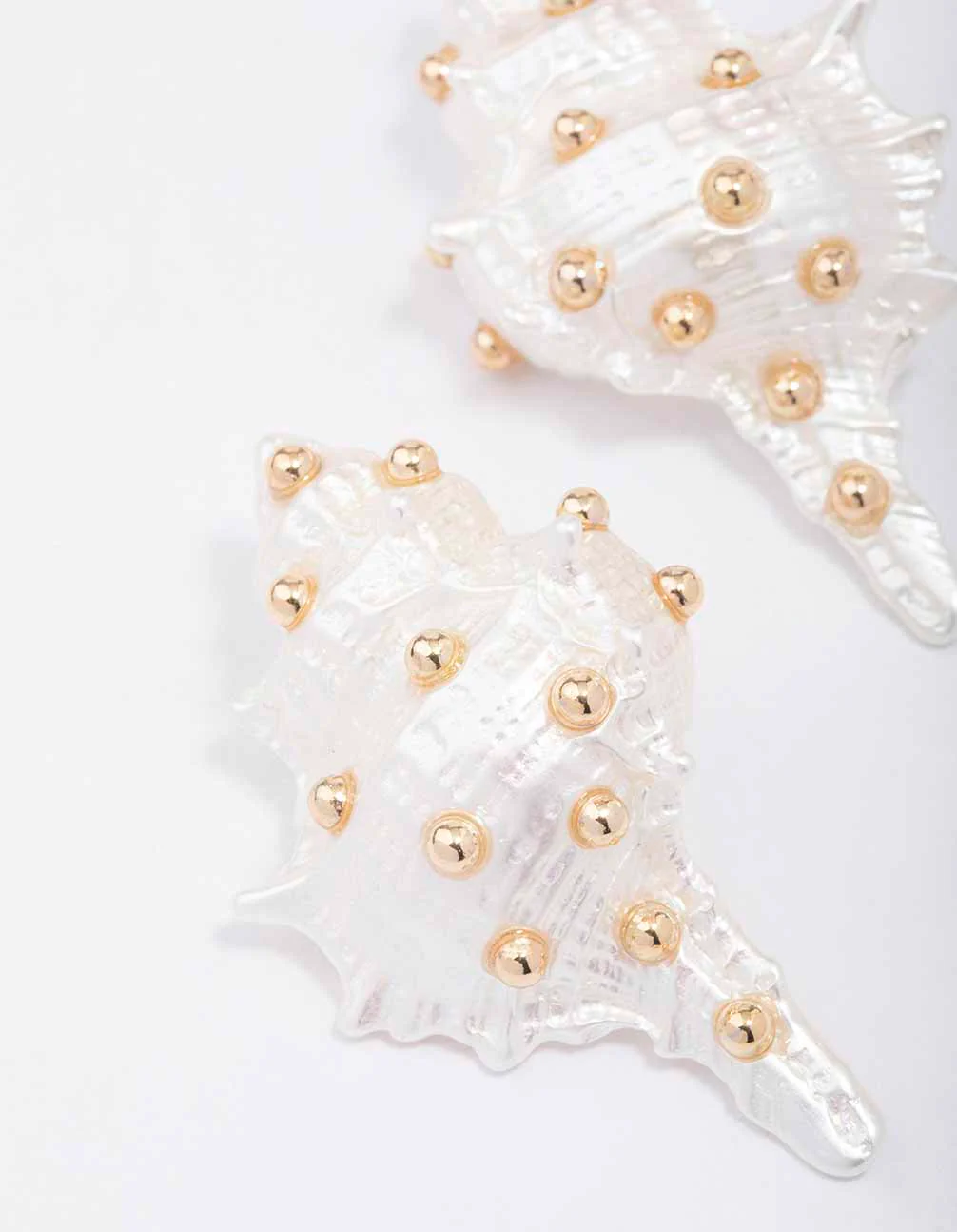 Gold Acrylic Statement Shell Stud Earrings - Image 2