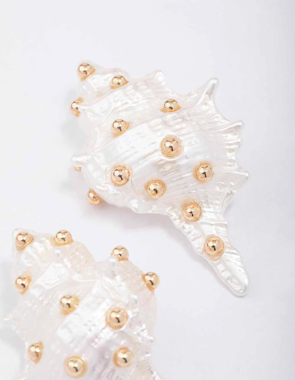 Gold Acrylic Statement Shell Stud Earrings - Image 3