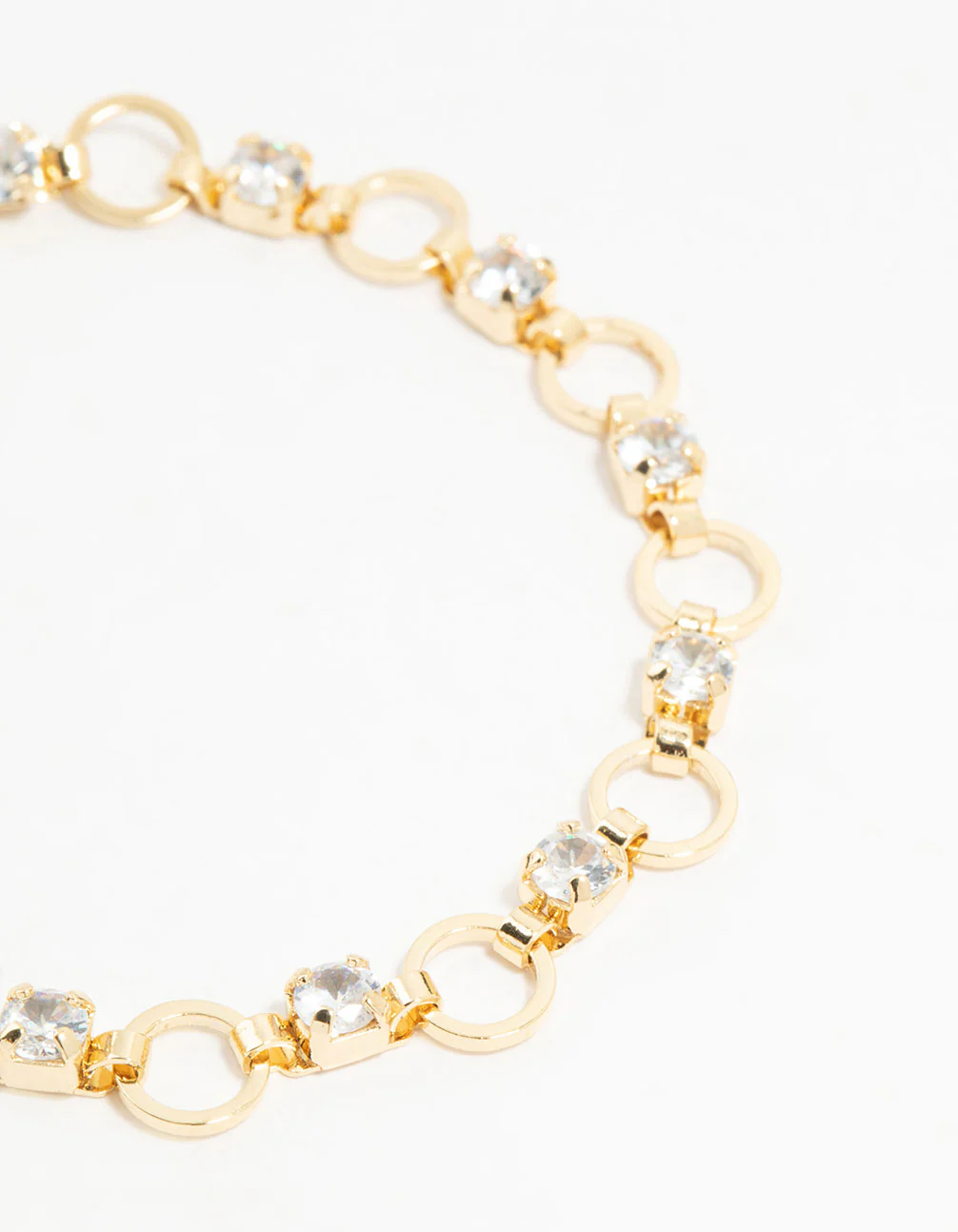 Gold Plated Brass Alternating Cubic Zirconia Round Link Bracelet - Image 2