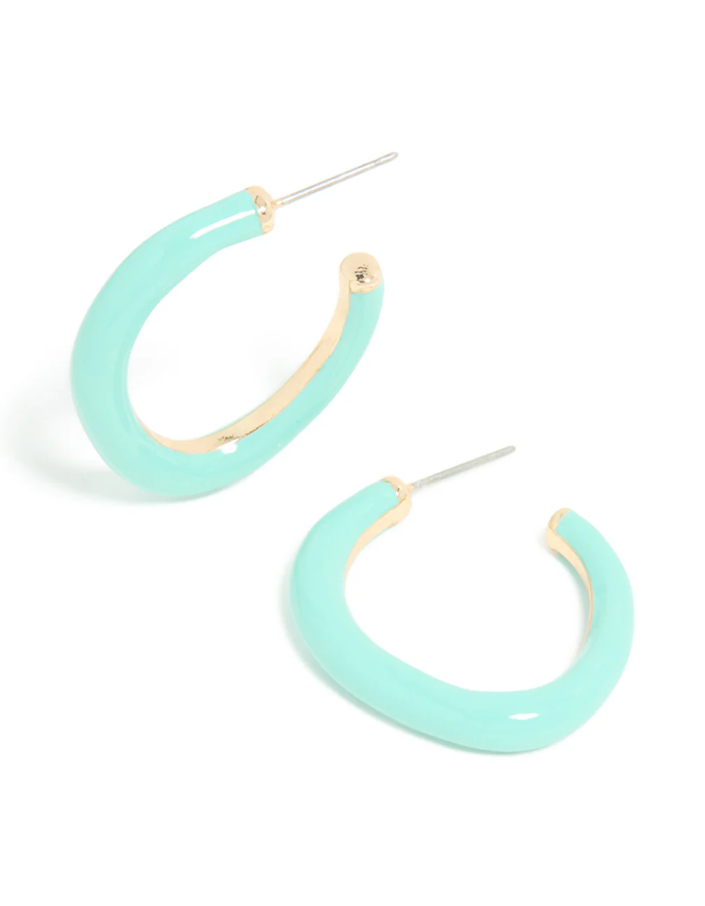 Gold Aqua Enamel Irregular Hoop Earrings - Image 2