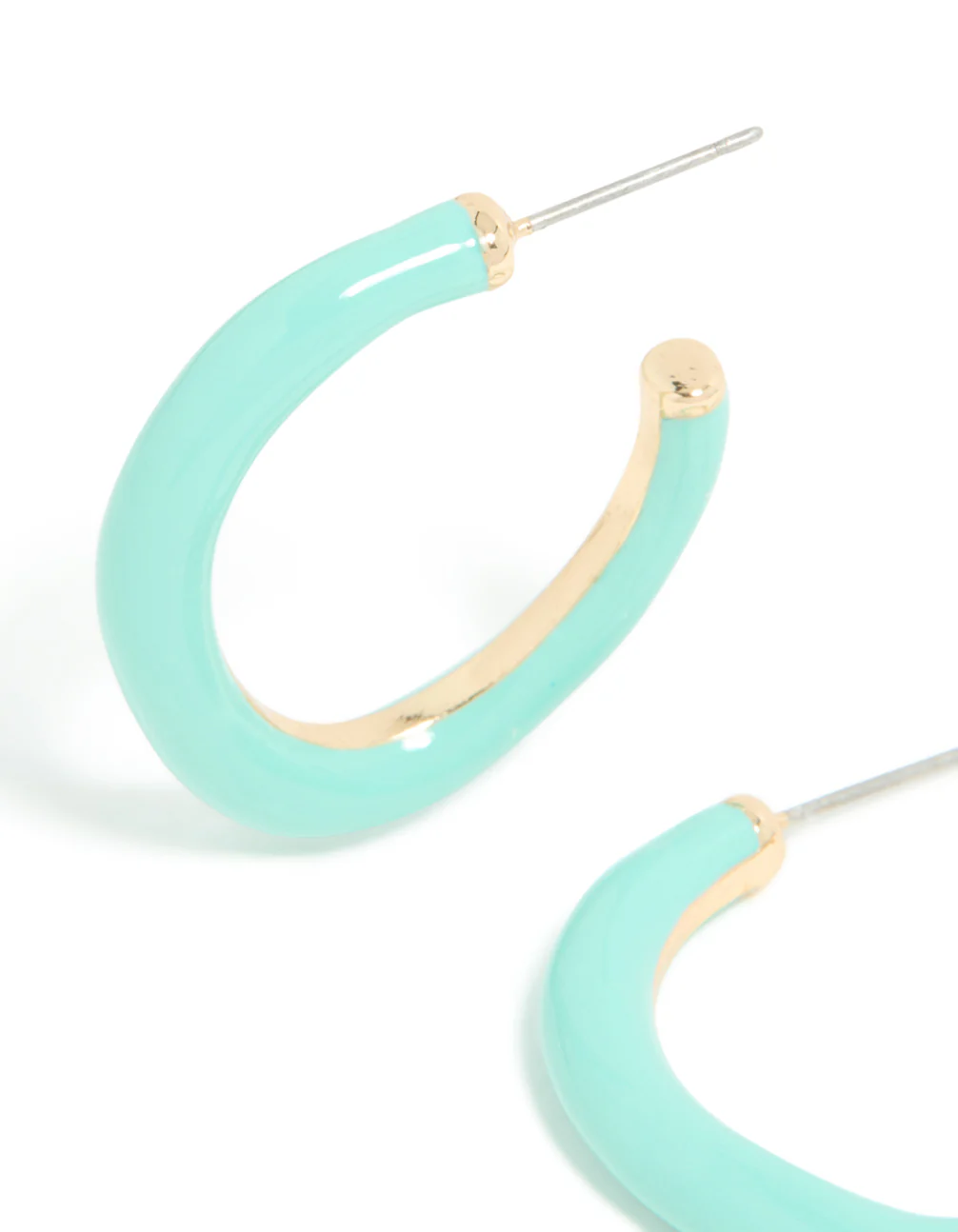 Gold Aqua Enamel Irregular Hoop Earrings - Image 4