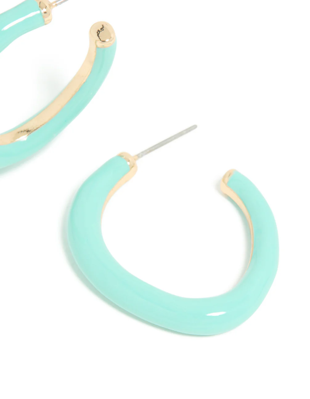 Gold Aqua Enamel Irregular Hoop Earrings - Image 5
