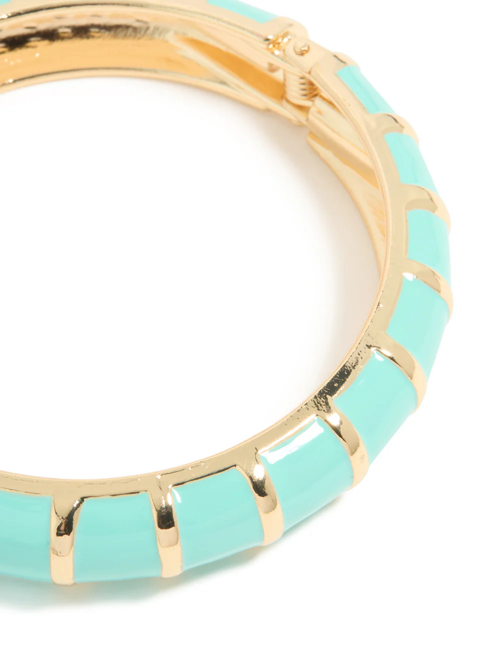 Gold Aqua Enamel Stripe Bangle - Image 3