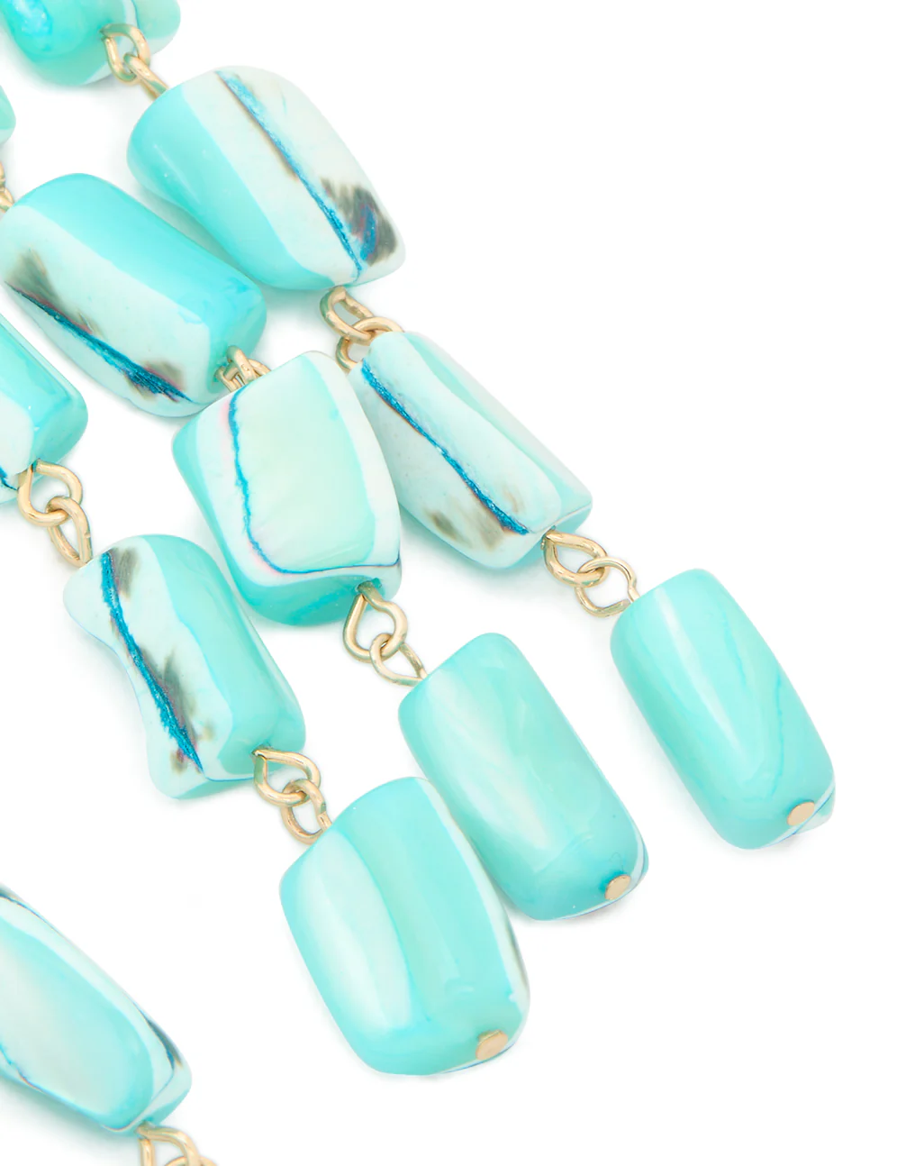 Gold Aqua Marbled Beaded Layered Drop Earrings - Image 5