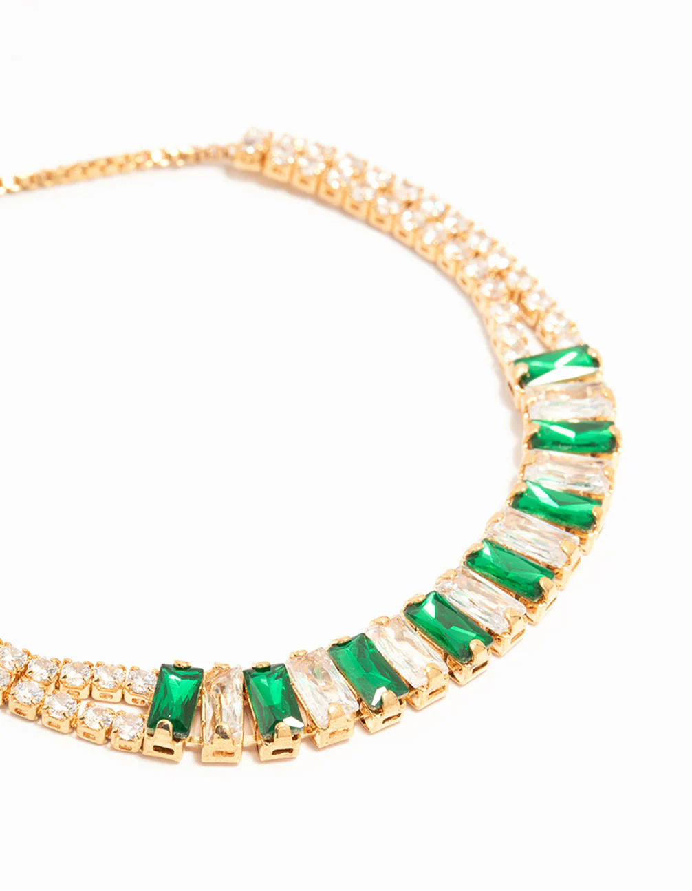 Gold Baguette Cut Green Cubic Zirconia Toggle Bracelet - Image 2