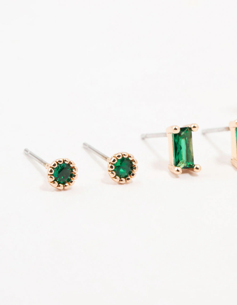 Gold Baguette Green Marquise Huggie Earrings 3-Pack - Image 2