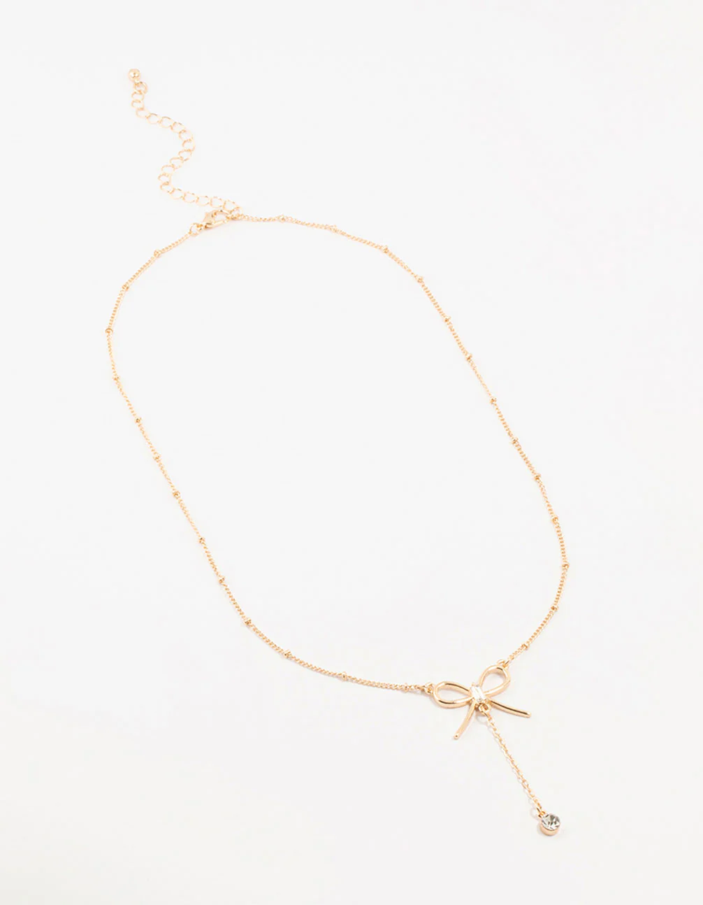 Gold Diamante Ball & Chain Bow Drop Necklace - Image 2