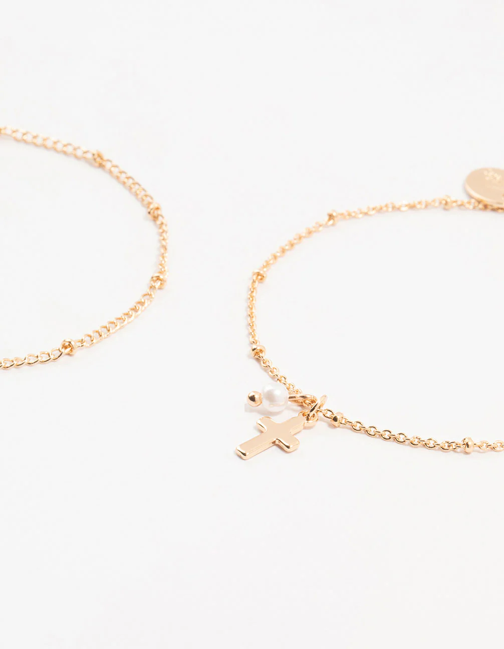 Gold Ball & Diamante Cross Bracelets 2-Pack - Image 2