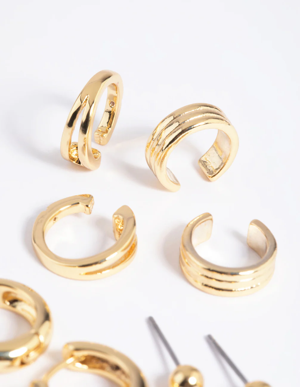 Gold Plated Basic Huggie & Cuff Earrings 8-Pack - Image 3