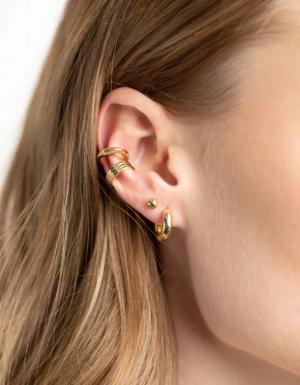 Gold Plated Basic Huggie & Cuff Earrings 8-Pack - Image 4