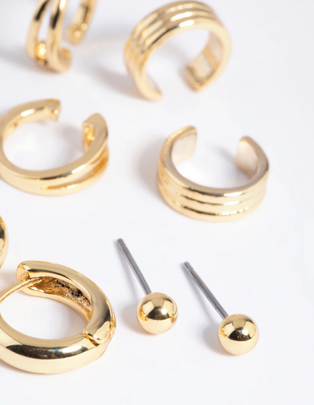 Gold Plated Basic Huggie & Cuff Earrings 8-Pack - Image 5