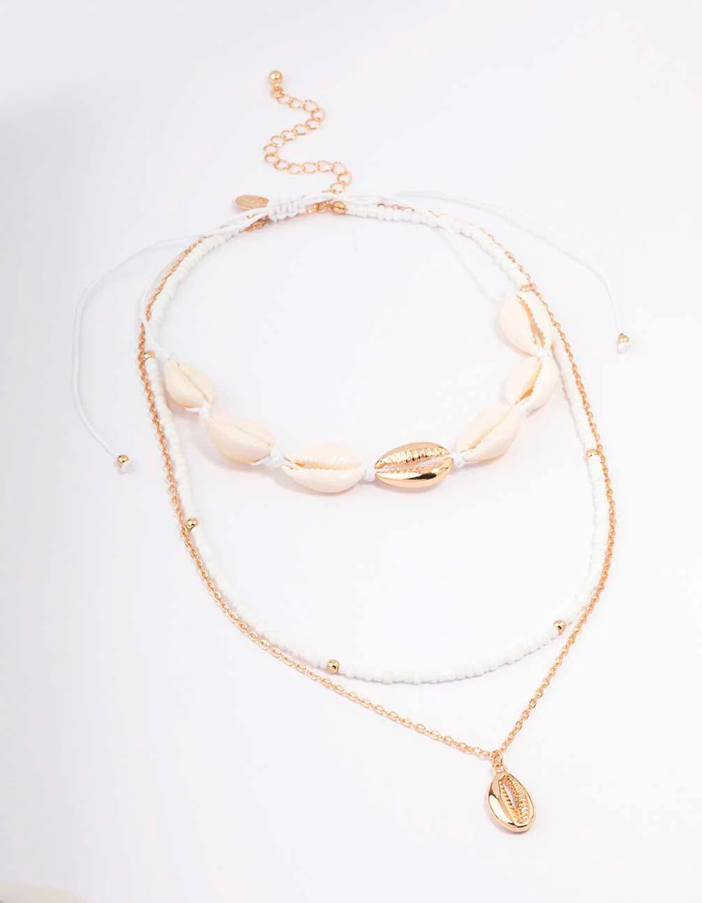 Gold Bead & Shell Layered Necklace - Image 2