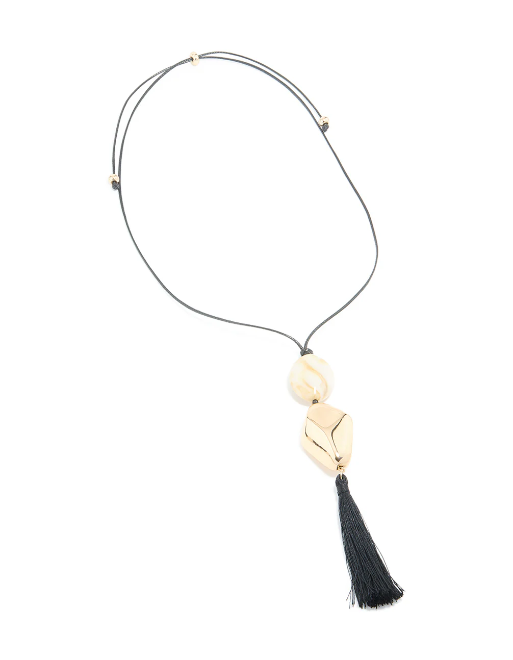 Gold Beaded & Black Tassel Long Necklace - Image 2