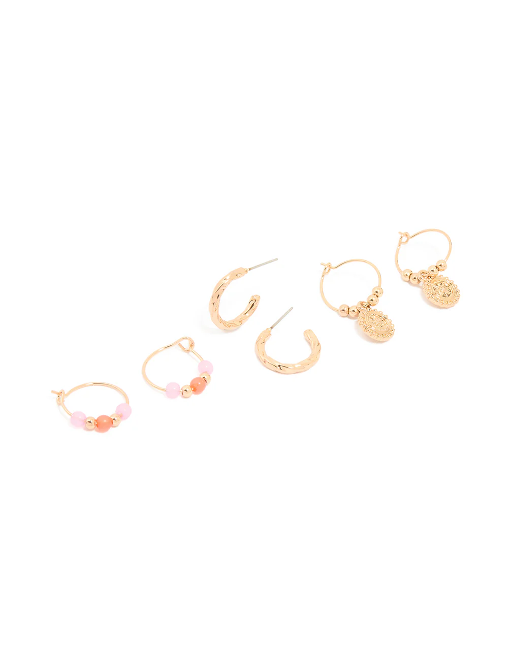 Gold Beaded Disc Hoop Earrings 3-Pack