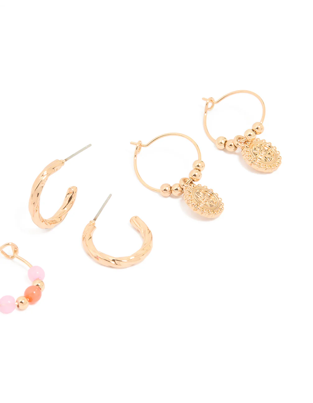 Gold Beaded Disc Hoop Earrings 3-Pack - Image 2
