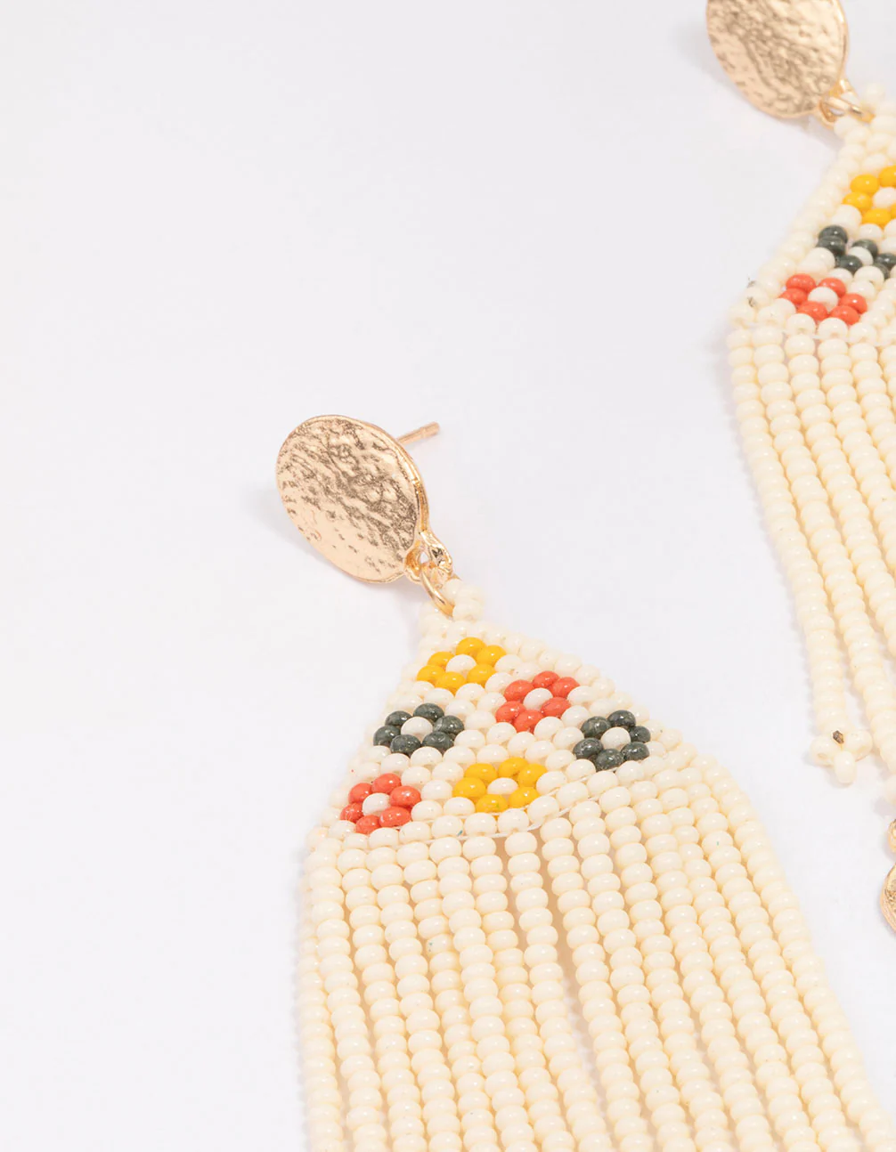Gold Beaded Fringe Drop Earrings - Image 2