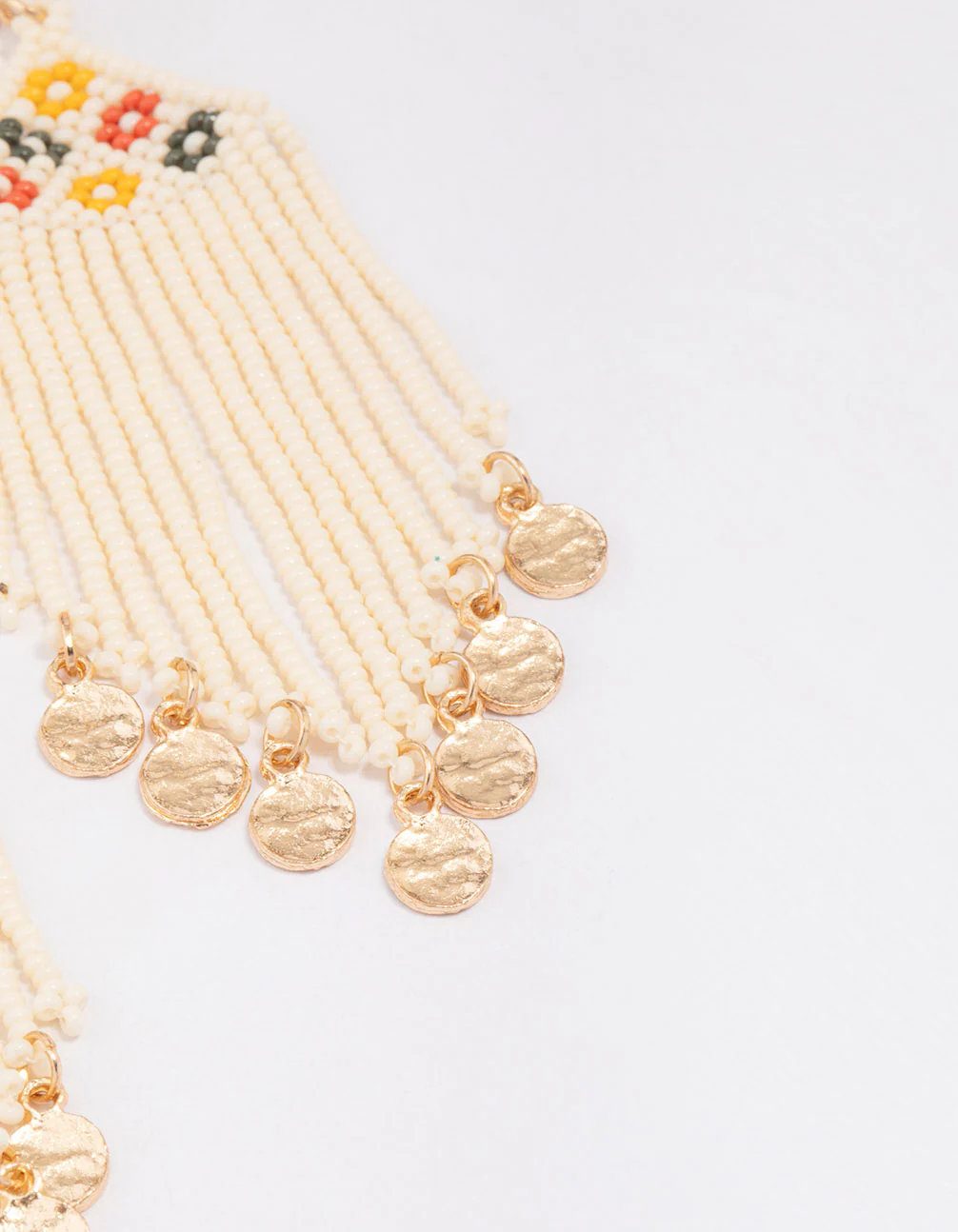 Gold Beaded Fringe Drop Earrings - Image 3