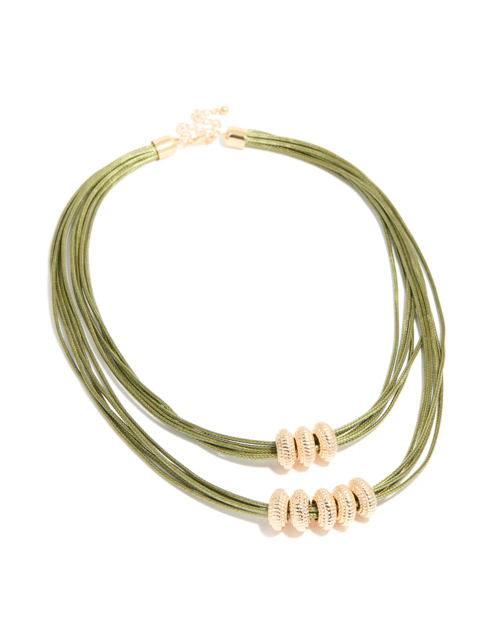Gold Beaded & Green Corded Layered Necklace - Image 2