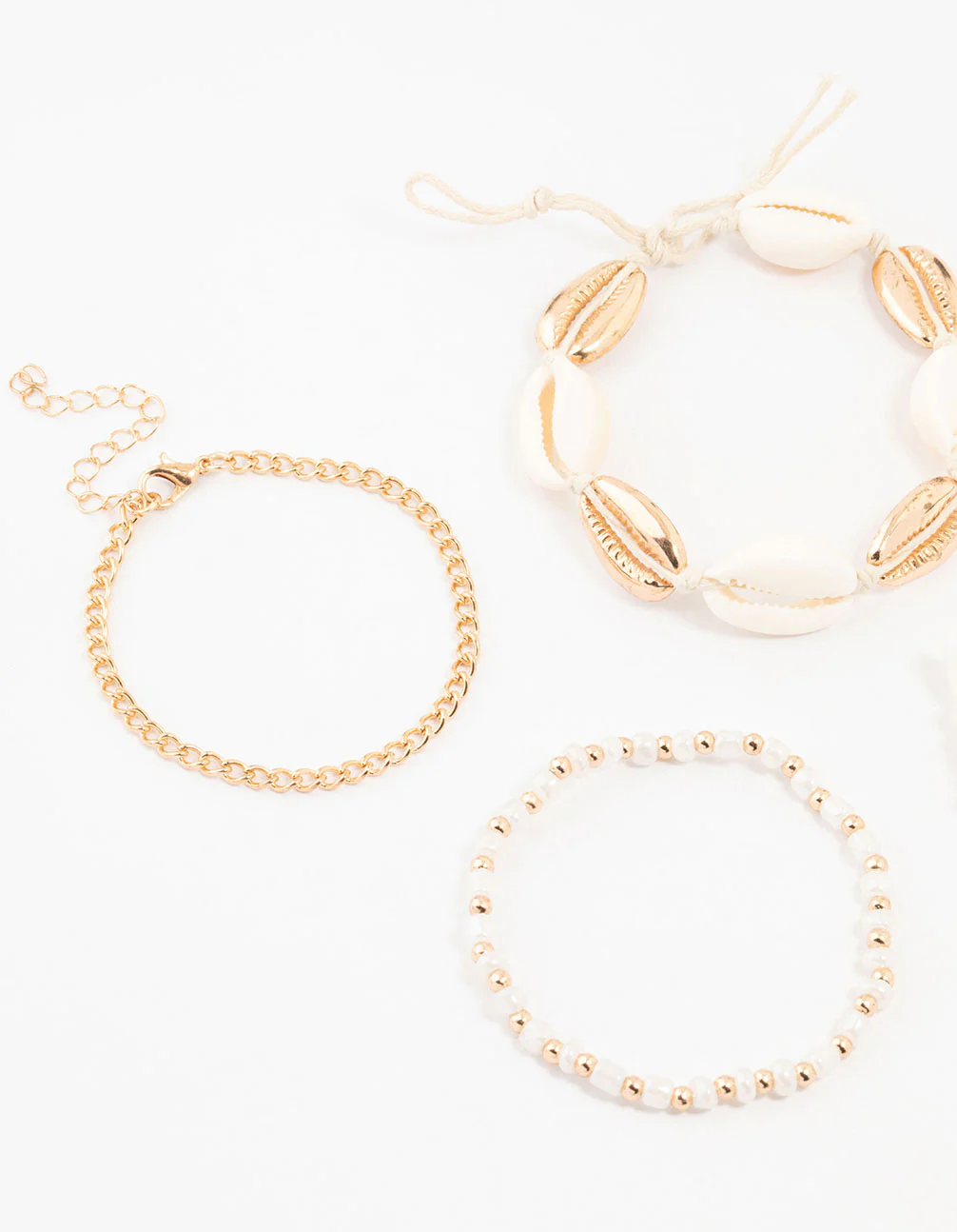 Gold Beaded & Large Shell Bracelets 4-Pack - Image 2