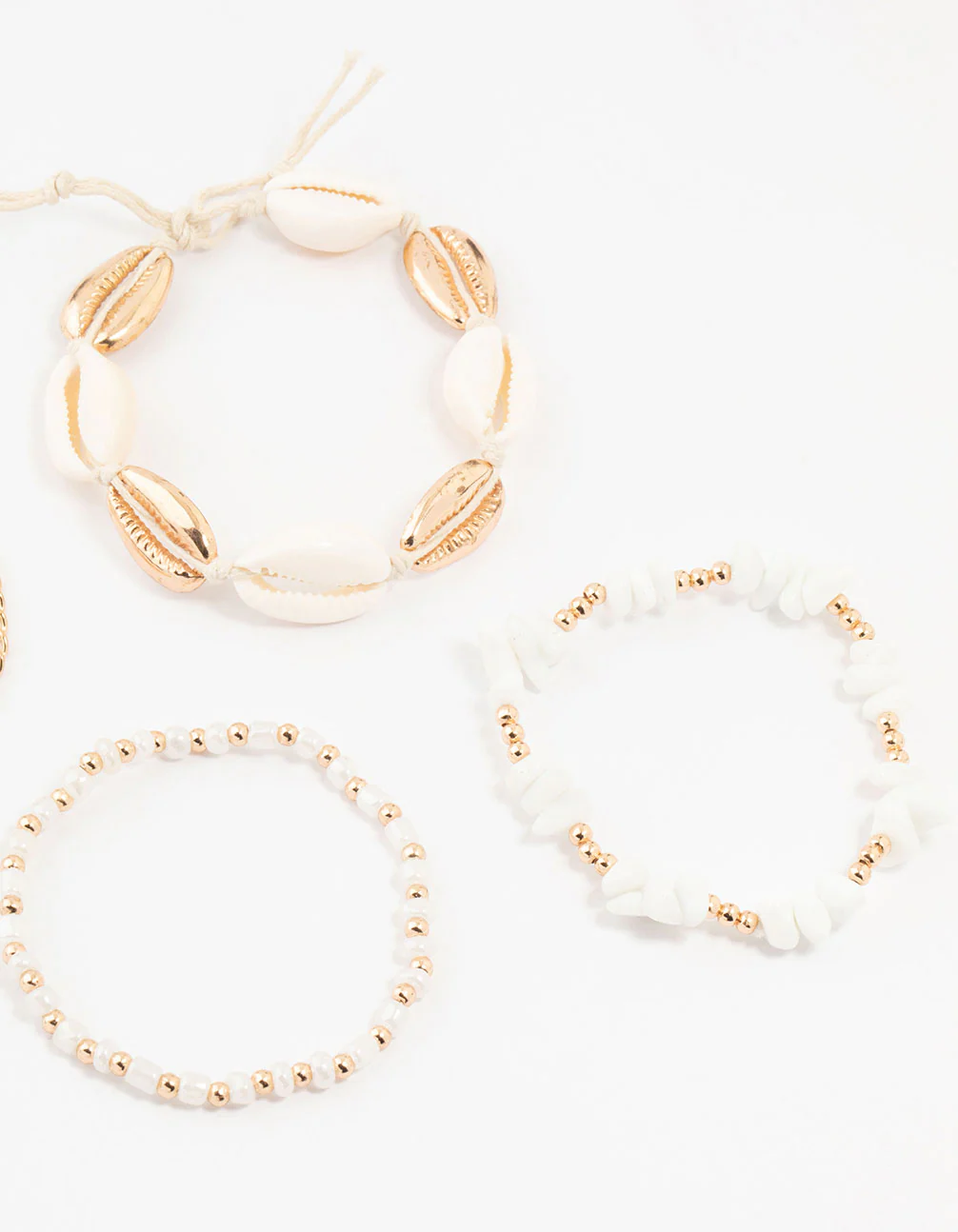 Gold Beaded & Large Shell Bracelets 4-Pack - Image 3