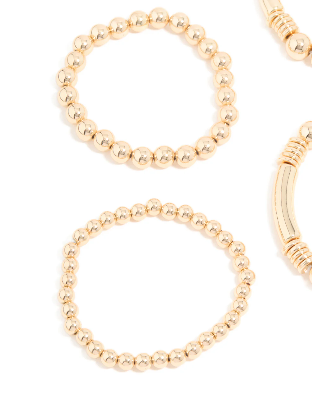 Gold Beaded Mixed Chunky Ball Stretch Bracelets 6-Pack - Image 2