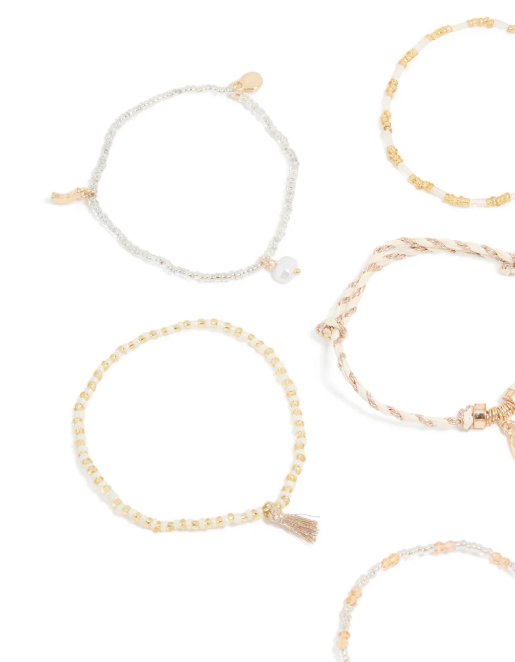 Gold Beaded Pearl Beachy Bracelets 7-Pack - Image 2