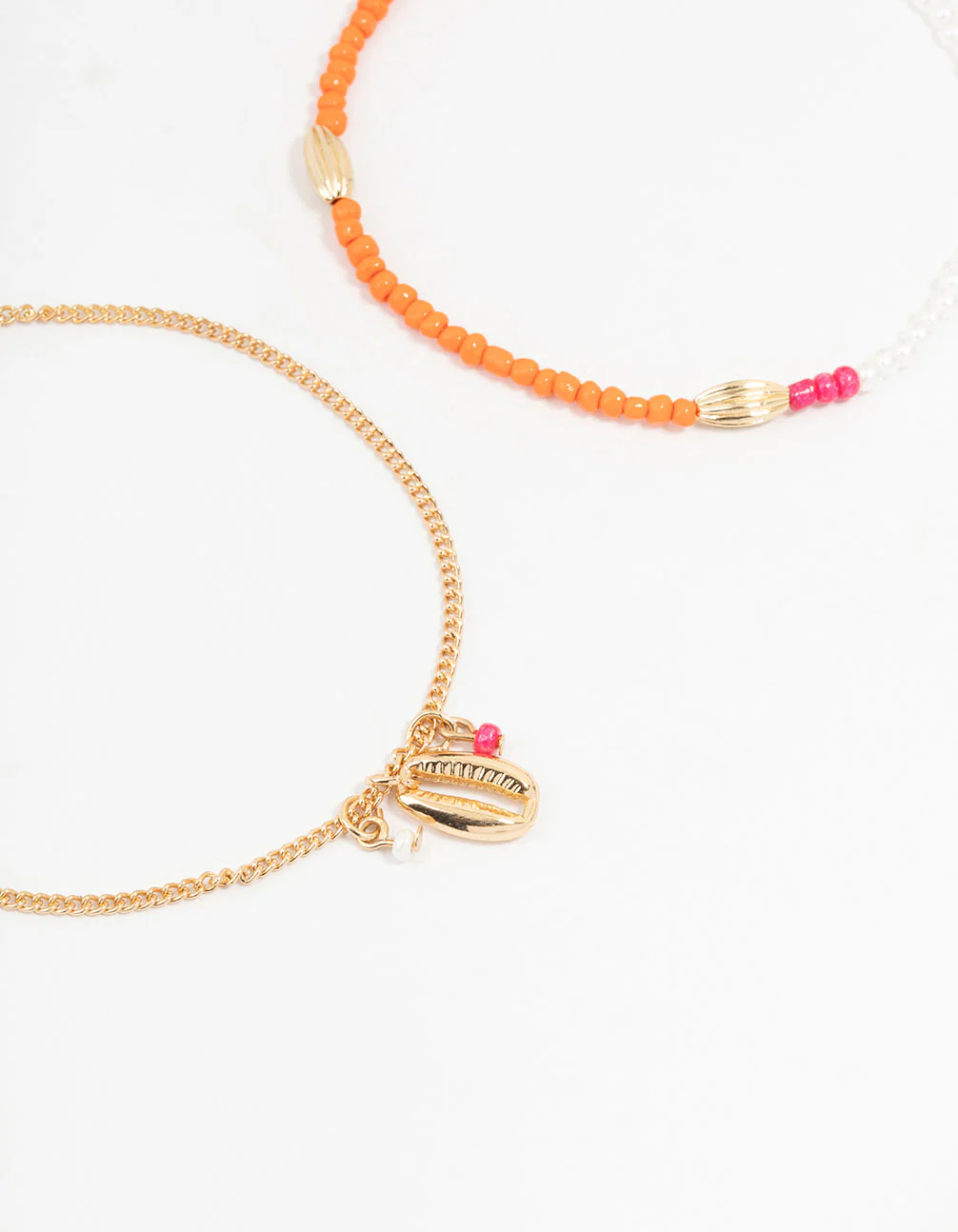 Gold Beaded Shell Anklets 2-Pack - Image 2