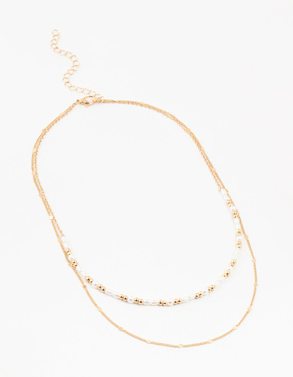 Gold Beaded Tab Chain Layered Necklace - Image 2