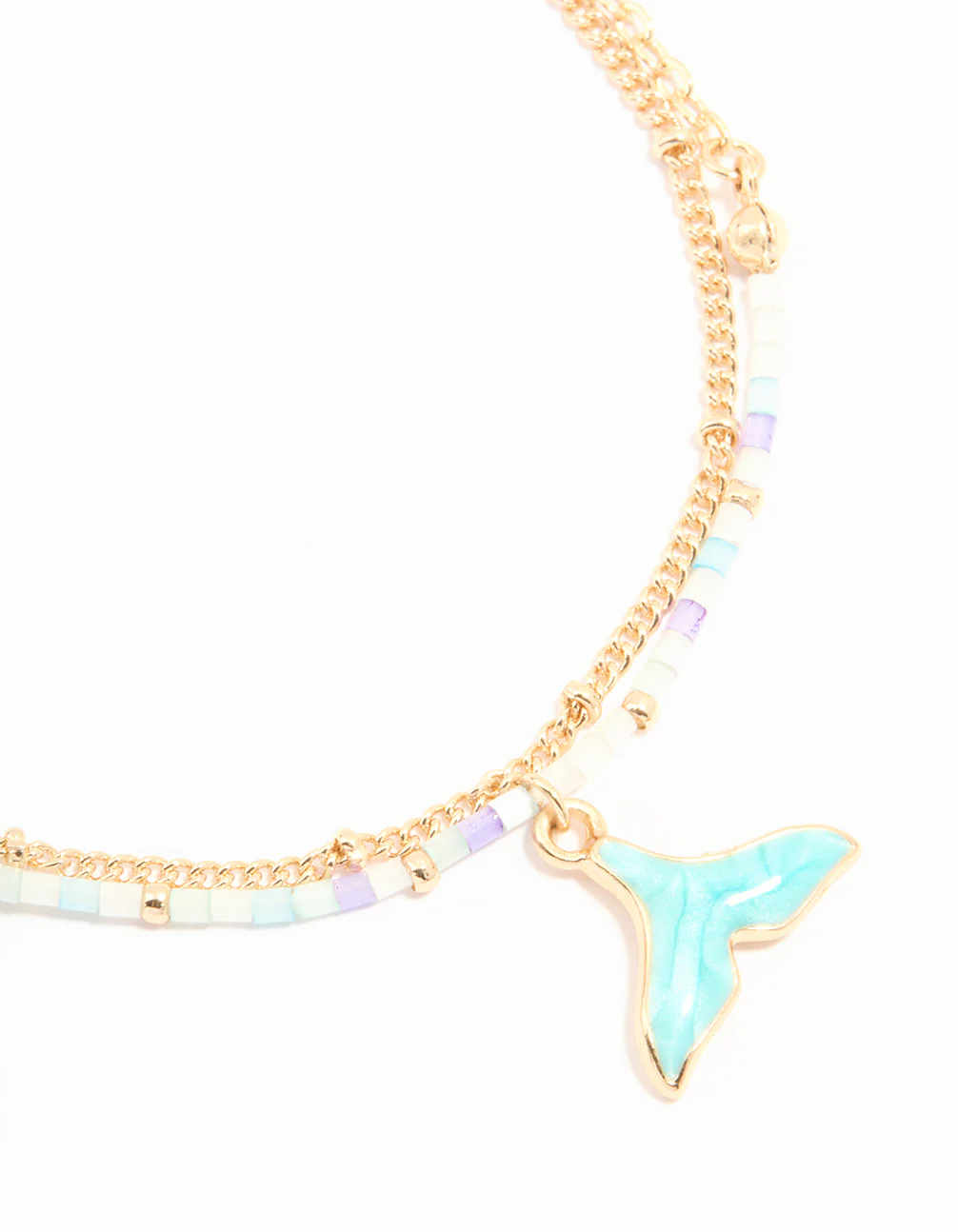 Gold Beaded Whale Tail & Fine Chain Layered Anklet - Image 2