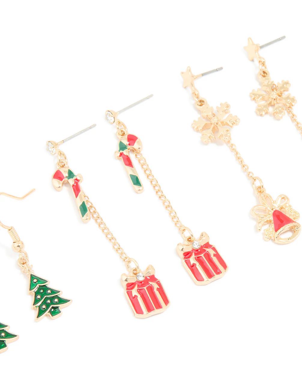 Gold Bell & Present Chain Earrings 3 Pack - Image 2