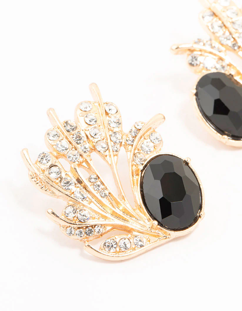 Gold & Black Ant Leaf Stud Earrings - Image 2