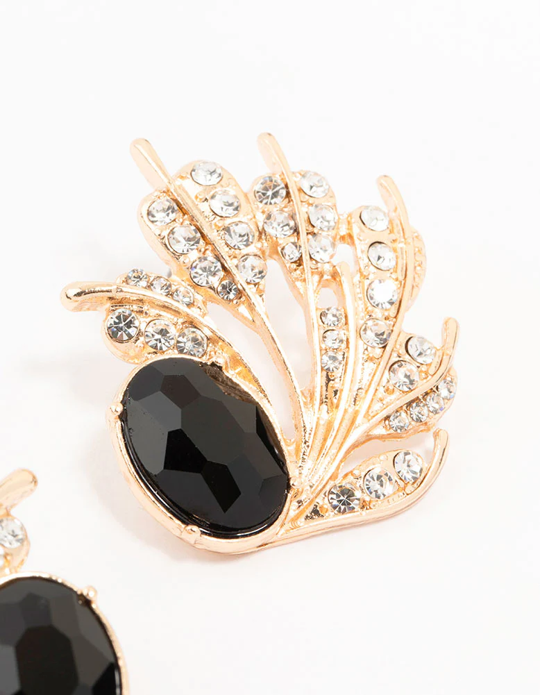 Gold & Black Ant Leaf Stud Earrings - Image 3