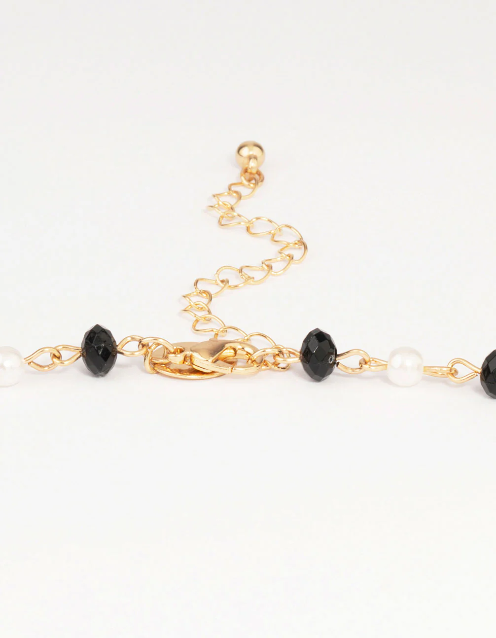 Gold & Black Beaded Cross Pendant Long Y-Necklace - Image 3