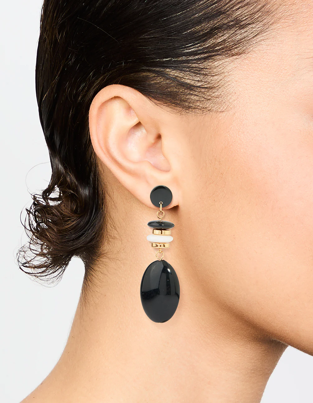 Gold Black Beaded Drop Earrings - Image 2