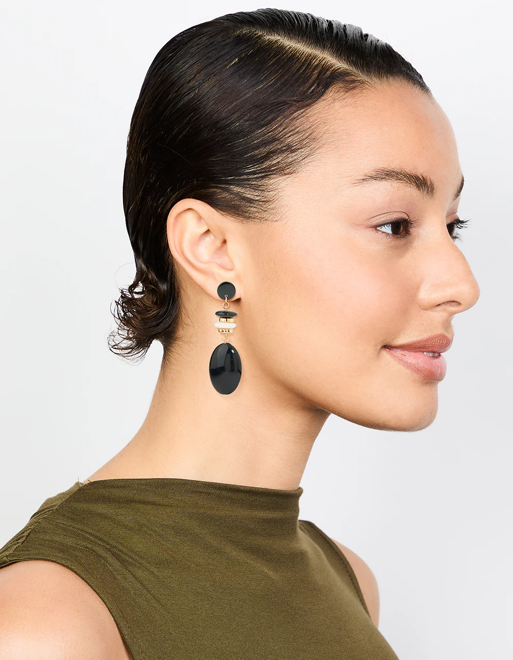 Gold Black Beaded Drop Earrings - Image 3