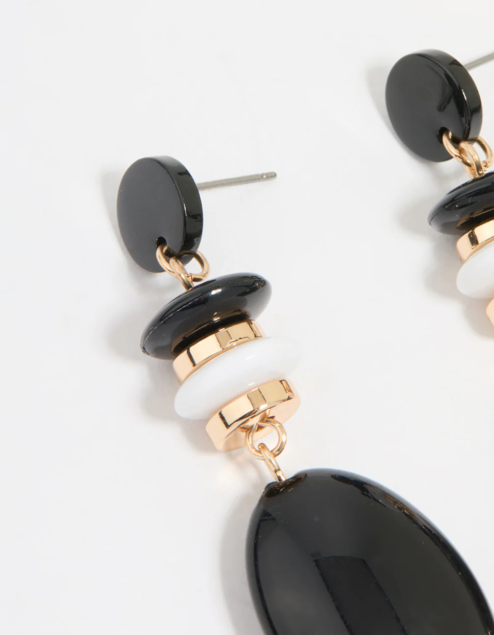 Gold Black Beaded Drop Earrings - Image 4