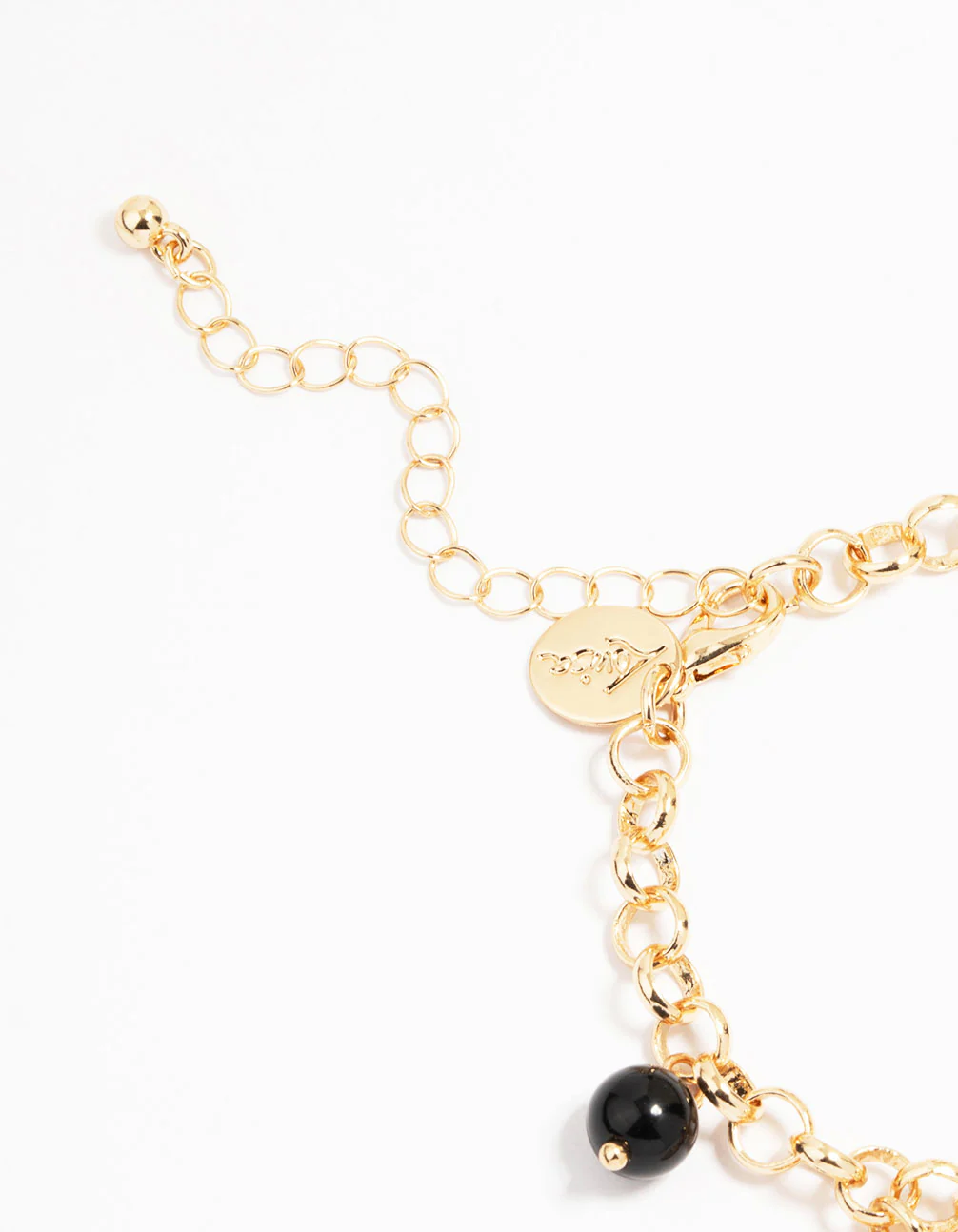 Gold Black Beaded Heart Charm Bracelet - Image 3