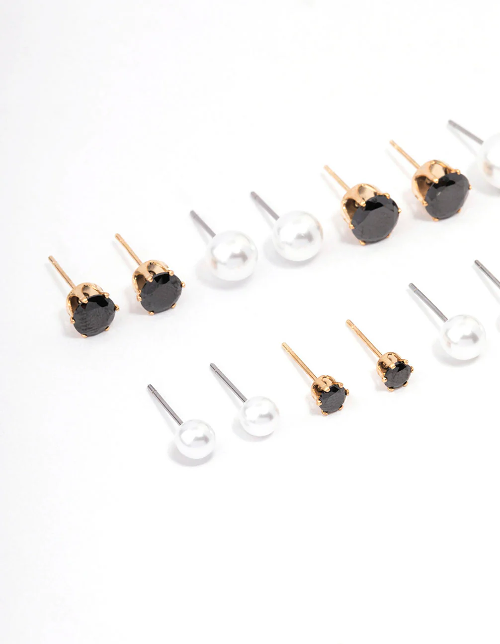 Gold Black Crystal & Pearl Stud Earring 8-Pack - Image 2