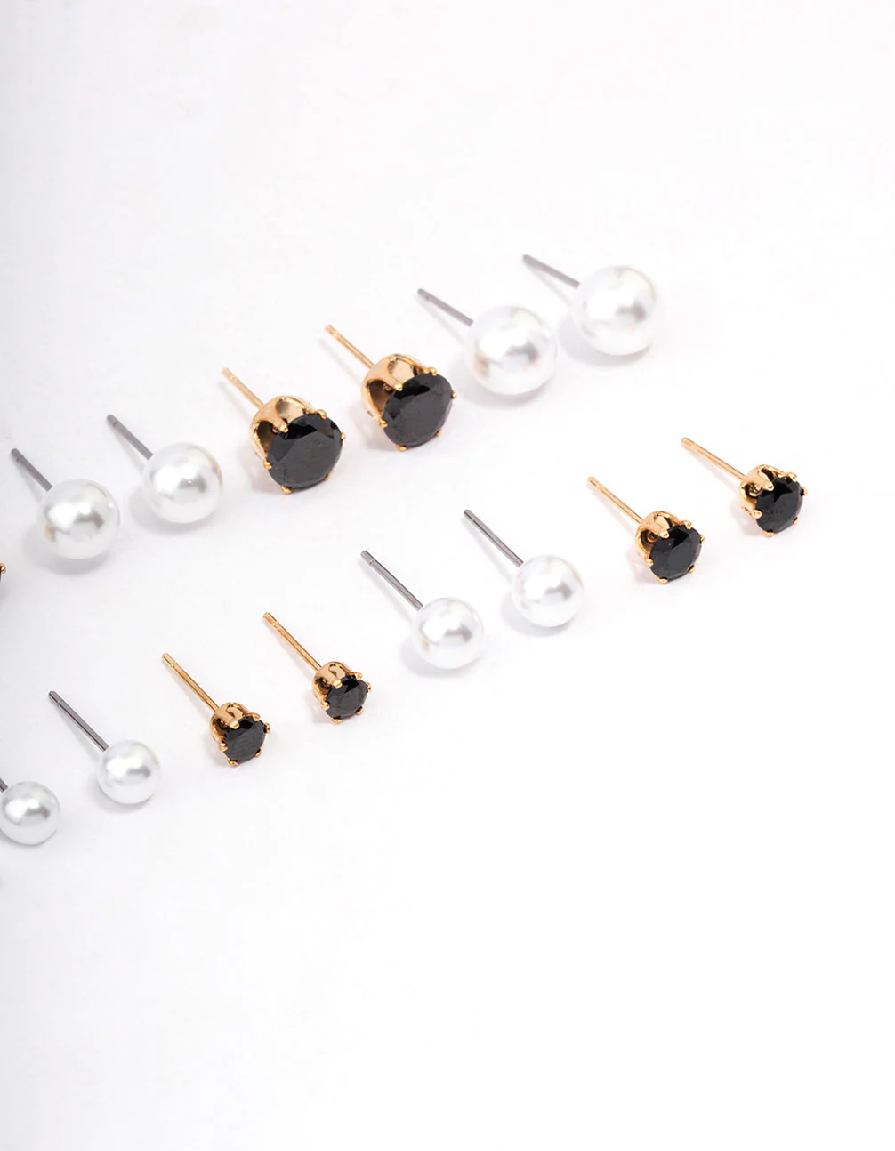 Gold Black Crystal & Pearl Stud Earring 8-Pack - Image 3