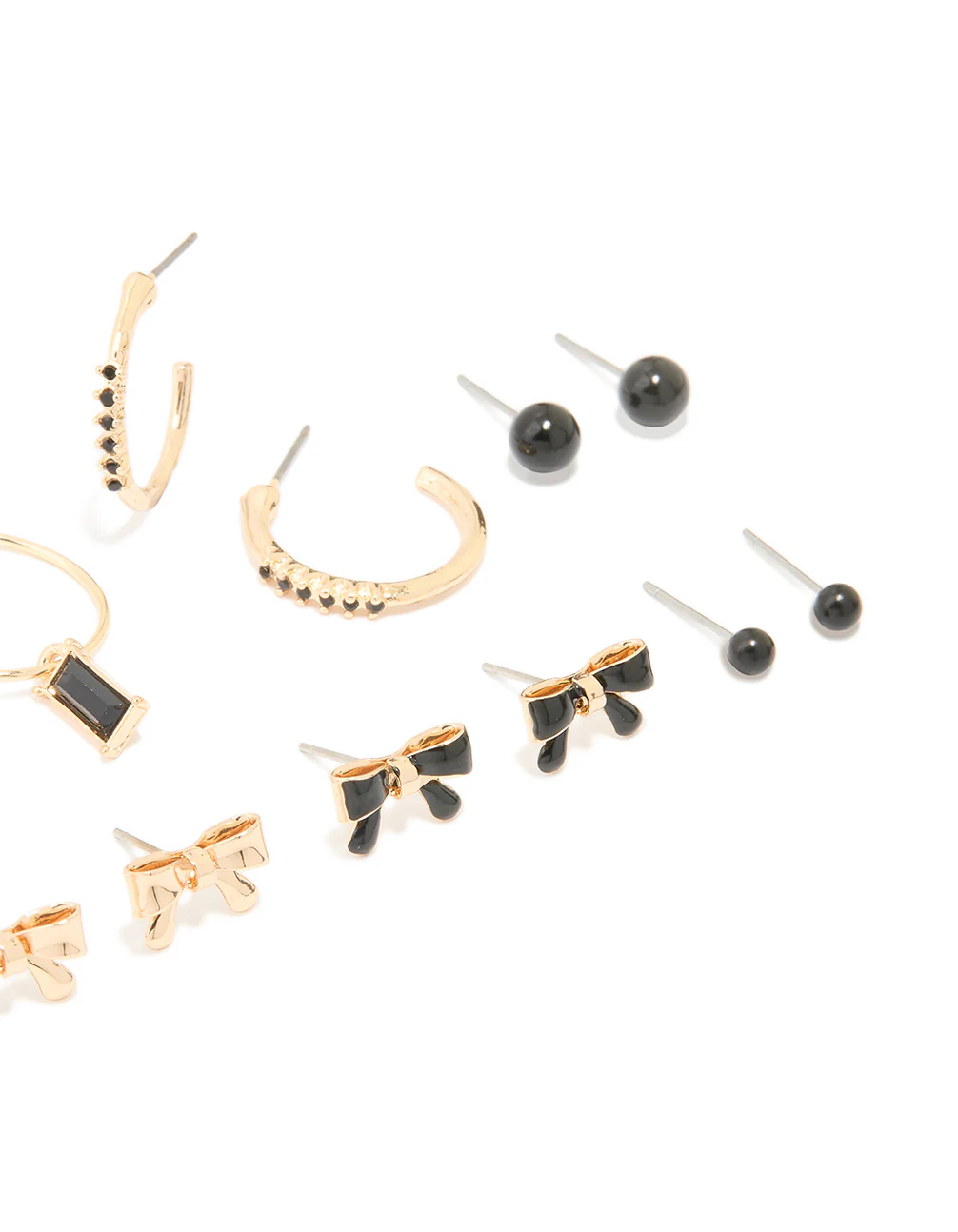 Gold Black Diamante & Bow Mixed Hoop Earrings 8-Pack - Image 2