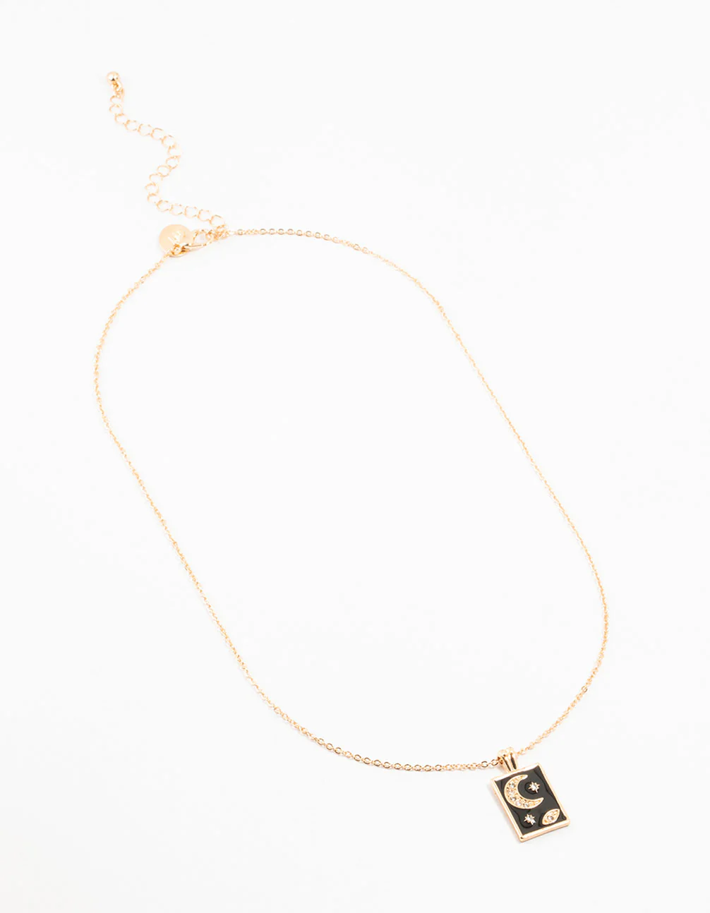 Gold & Black Diamante Moon & Stars Tag Necklace - Image 2