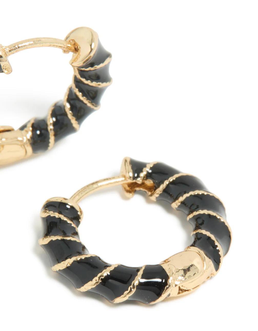Gold Black Enamel Small Twisted Hoop Earrings - Image 5