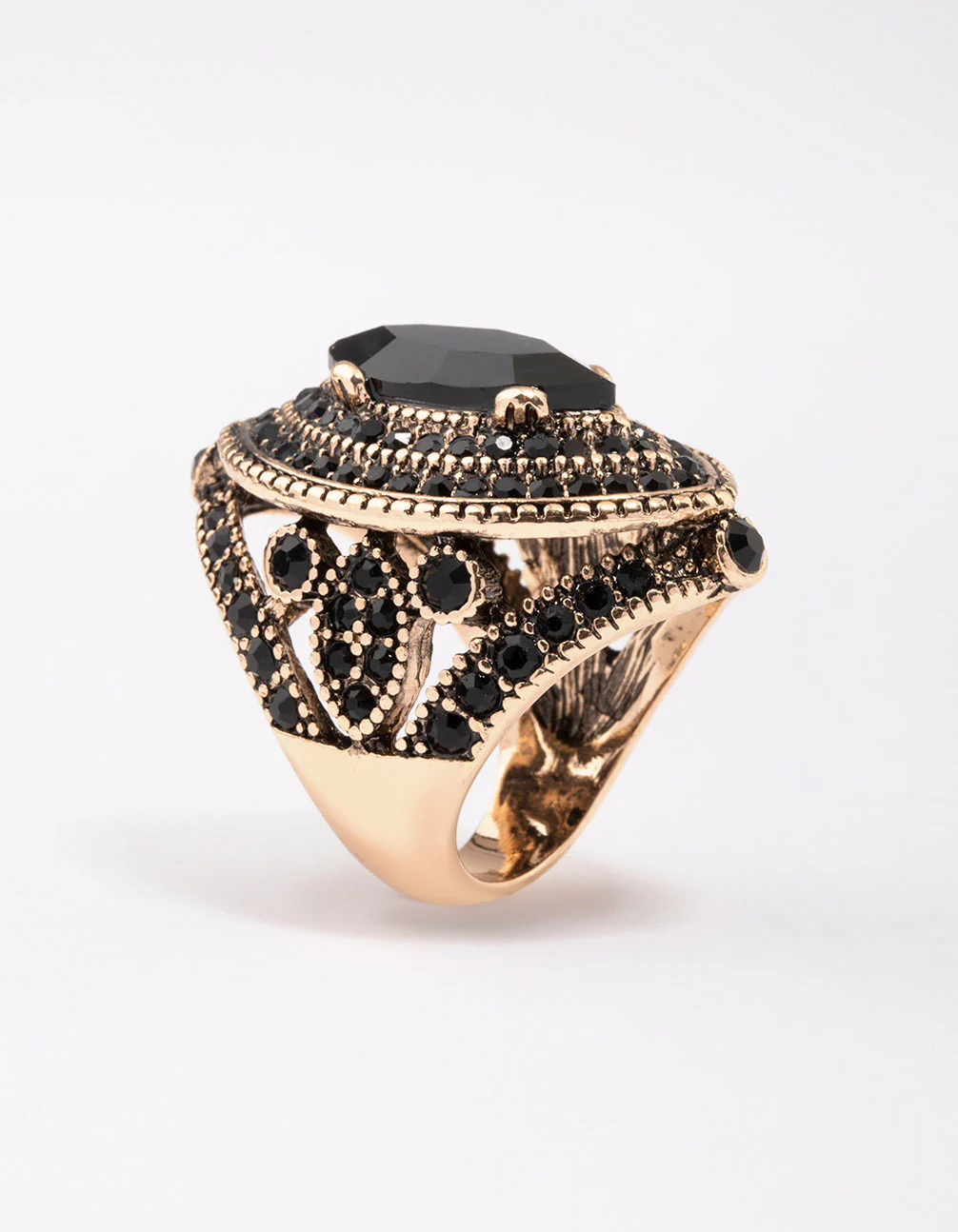 Gold & Black Grand Marquise Stone Statement Ring - Image 2
