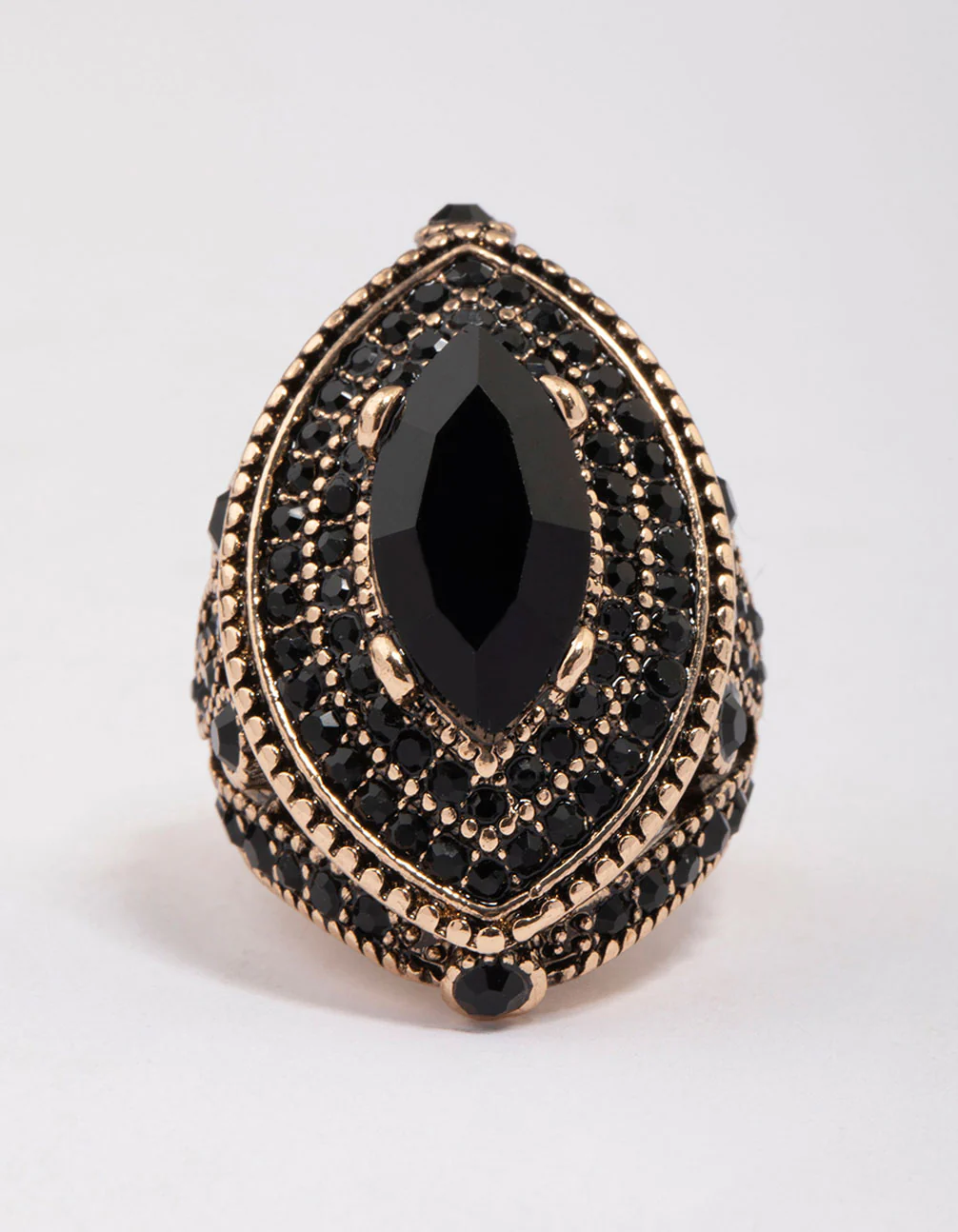 Gold & Black Grand Marquise Stone Statement Ring - Image 3