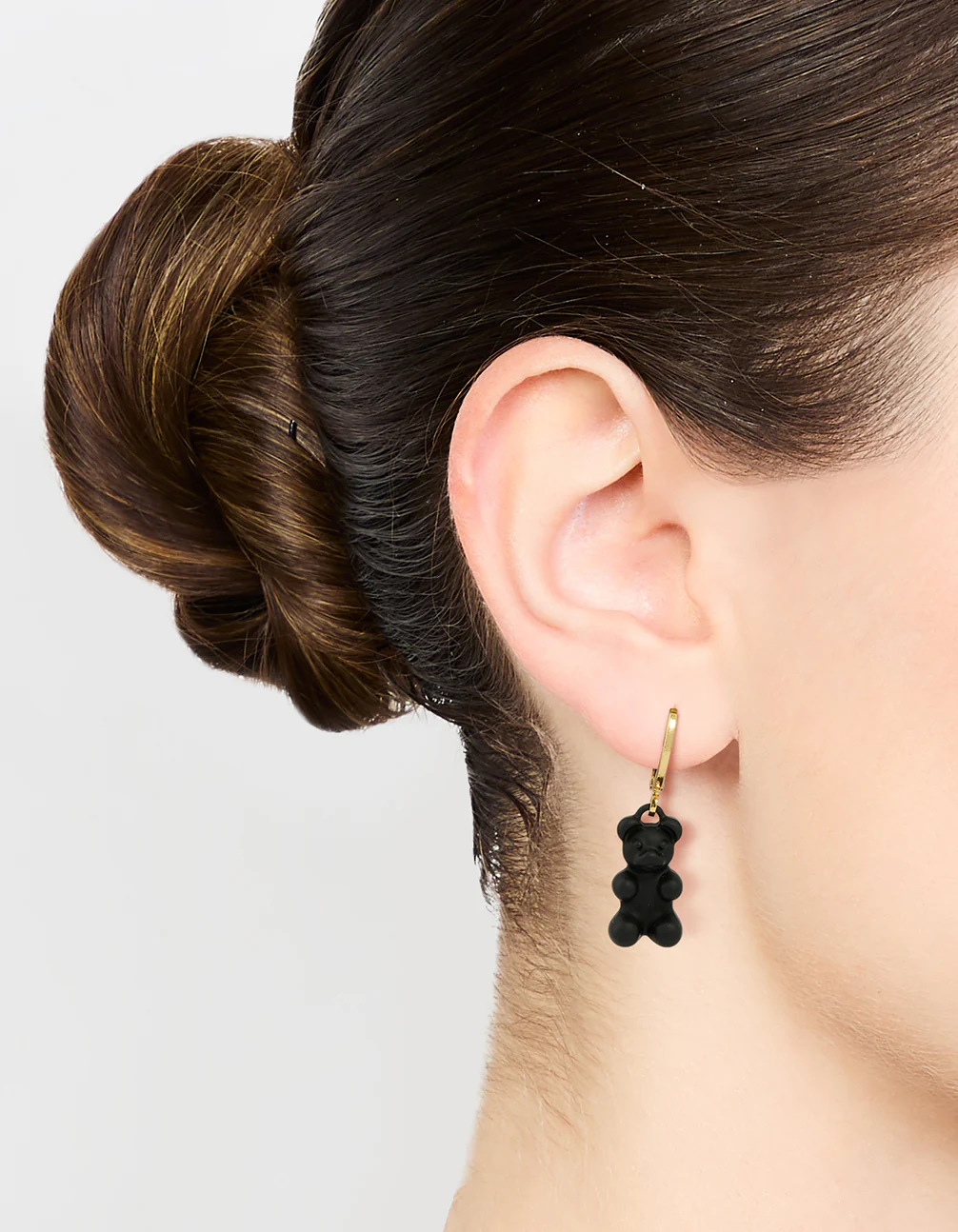Gold Plated Black Gummy Bear Drop Earrings - Image 2
