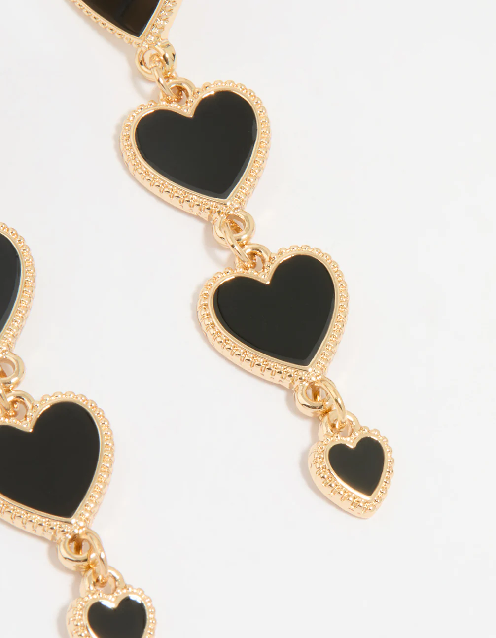 Gold Black Heart Tiered Drop Earrings - Image 5