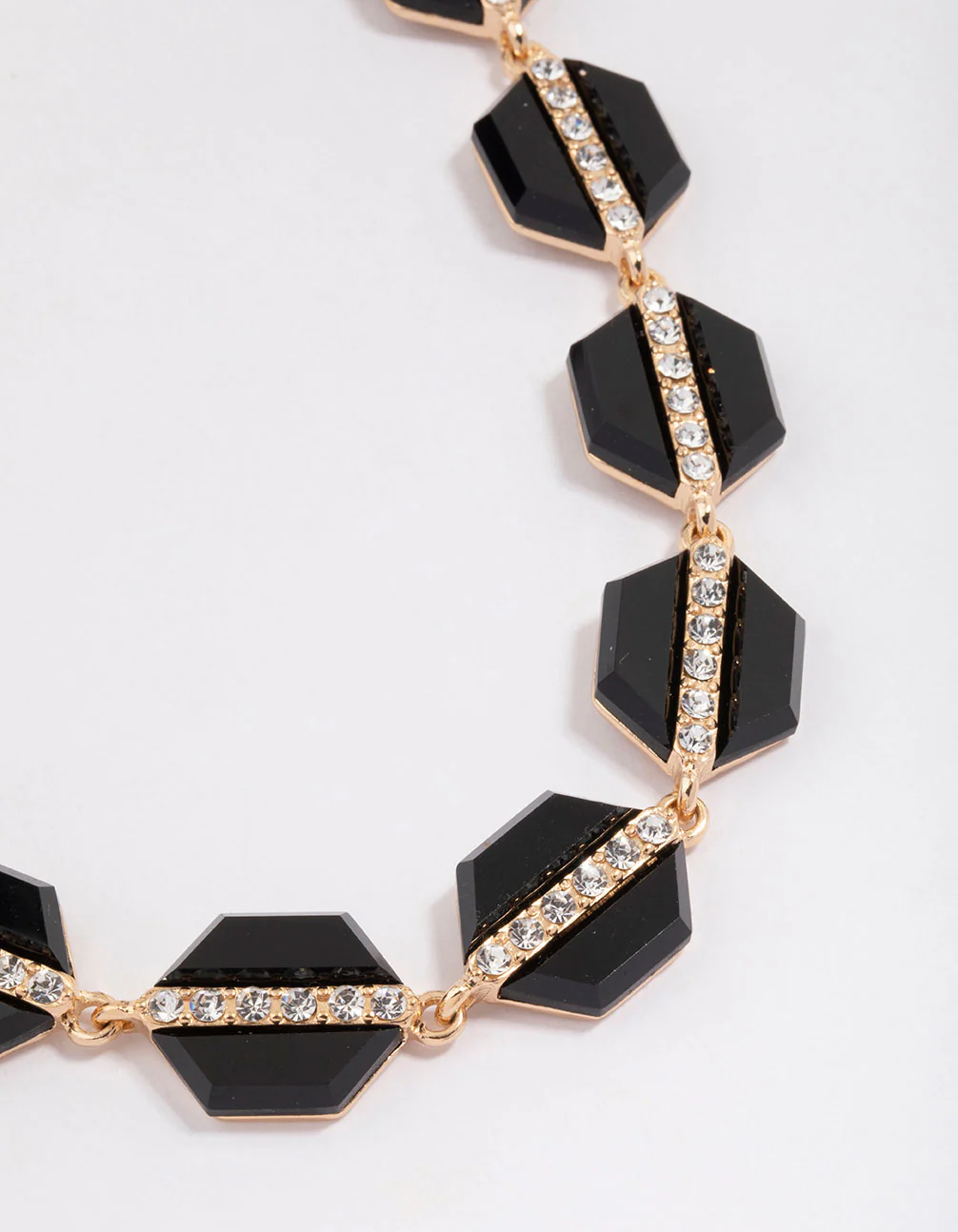Gold Black Hexagon Diamante Necklace - Image 2