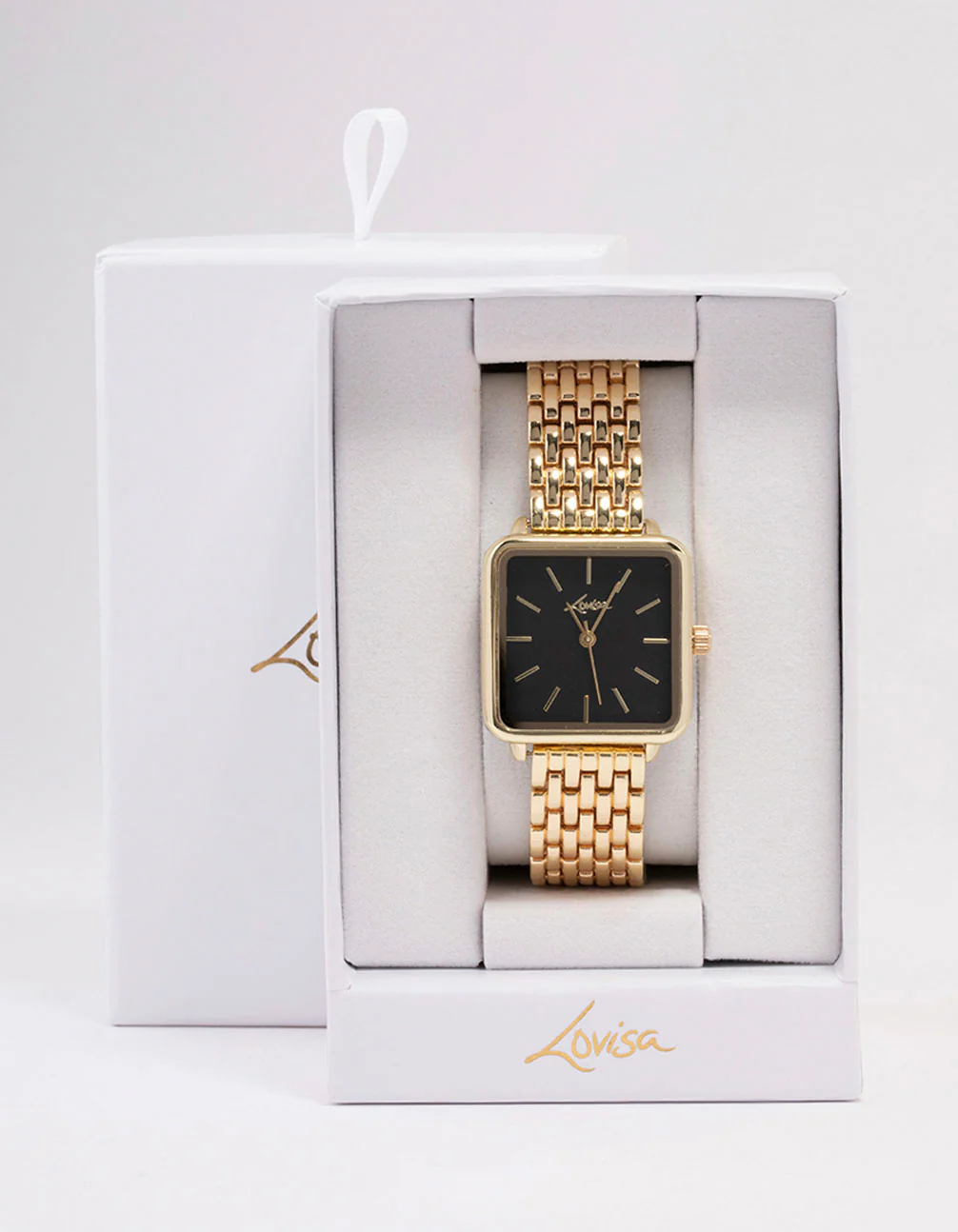 Gold & Black Medium Square Watch - Image 3